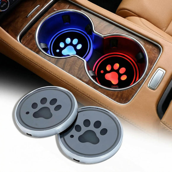 2 Pack LED Cup Holder Lights Dog Paw Car Coaster with 7 Colors Changing USB Charging Mat Luminescent Cup Pad Interior Atmosphere Lamp Decoration Light (Multi)