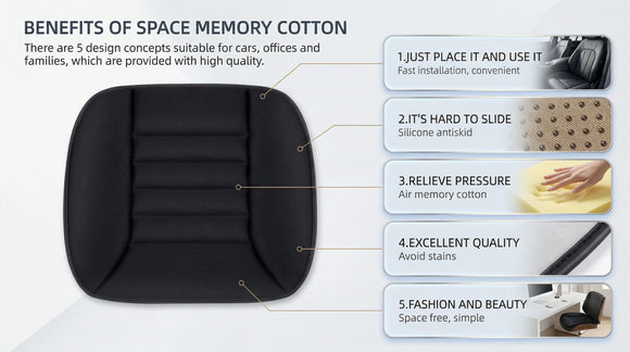 Car Seat Cushion Pad 1.2 Thick Comfort Seat Protector for Car Driver Seat Office Chair Home Use Memory Foam Seat Cushion with Non Slip Bottom 20 x 18.5 Black