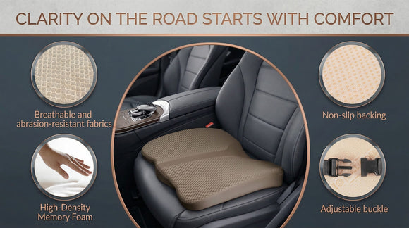 Comfort Memory Foam Seat Cushion for Car Seat Driver Tailbone (Coccyx) Pain Relief Pad for Driving Office Chair (Beige)