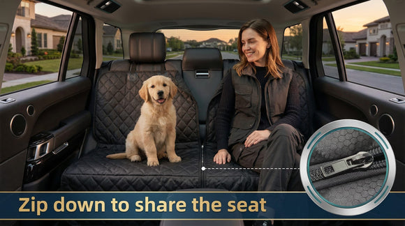 Dog Car Seat Cover with Mesh Window 100% Waterproof Pet Seat Cover for Back Seat Scratchproof Dog Hammock for Cars Trucks SUVs Jeeps Black