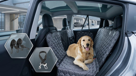Dog Car Seat Cover with Mesh Window 100% Waterproof Pet Seat Cover for Back Seat Scratchproof Dog Hammock for Cars Trucks SUVs Jeeps Black