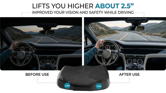 Car Memory Foam Heightening Front Seat Cushion for Short People Driving Hip(Coccyx/Tailbone) and Lower Back Pain Relief Butt Pillows Adult Booster Seat for Car. (Black)