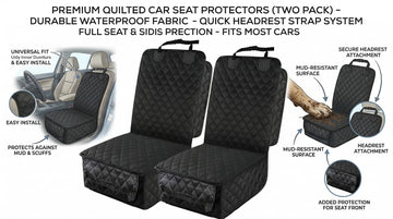 Waterproof Front Seat Car Cover 2 Pack Full Protection Dog Car Seat Cover with Side Flaps Nonslip Scratchproof Captain Chair Seat Cover Fits for Cars Trucks SUVs Jeep Black - 0