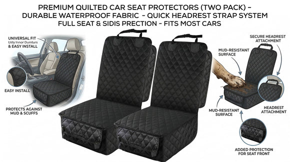 Waterproof Front Seat Car Cover 2 Pack Full Protection Dog Car Seat Cover with Side Flaps Nonslip Scratchproof Captain Chair Seat Cover Fits for Cars Trucks SUVs Jeep Black