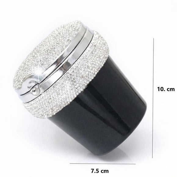 Bling Car Ashtray Bling Portable Cigarette Smokeless Cylinder Cup Holder with Blue LED Light Indicator Car Accessories for Women Ideal for Car Home and Office Black.