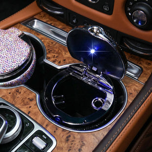 Bling Car Ashtray Bling Portable Cigarette Smokeless Cylinder Cup Holder with Blue LED Light Indicator Car Accessories for Women Ideal for Car Home and Office Black.