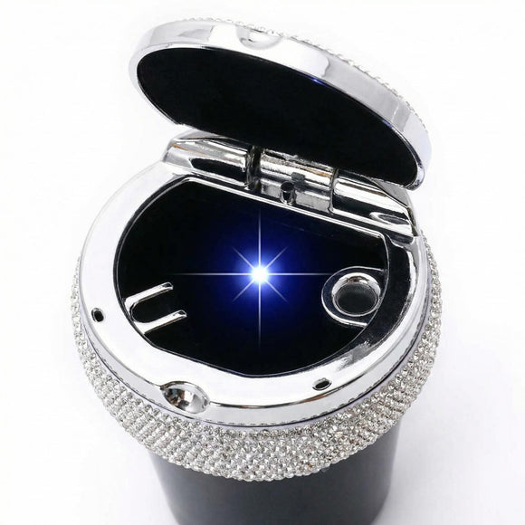 Bling Car Ashtray Bling Portable Cigarette Smokeless Cylinder Cup Holder with Blue LED Light Indicator Car Accessories for Women Ideal for Car Home and Office Black.