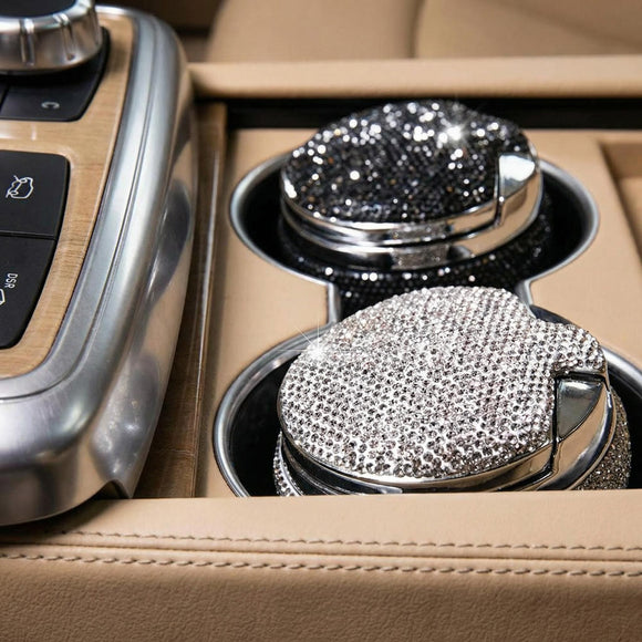 Bling Car Ashtray Bling Portable Cigarette Smokeless Cylinder Cup Holder with Blue LED Light Indicator Car Accessories for Women Ideal for Car Home and Office Black.