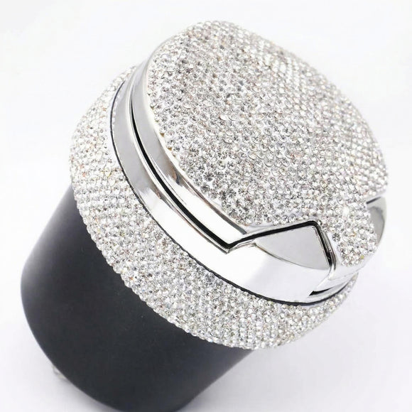 Bling Car Ashtray Bling Portable Cigarette Smokeless Cylinder Cup Holder with Blue LED Light Indicator Car Accessories for Women Ideal for Car Home and Office Black.