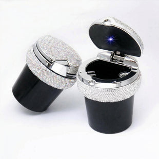 Bling Car Ashtray Bling Portable Cigarette Smokeless Cylinder Cup Holder with Blue LED Light Indicator Car Accessories for Women Ideal for Car Home and Office Black.