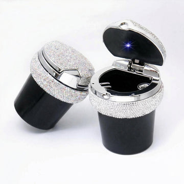 Bling Car Ashtray Bling Portable Cigarette Smokeless Cylinder Cup Holder with Blue LED Light Indicator Car Accessories for Women Ideal for Car Home and Office Black. - 0