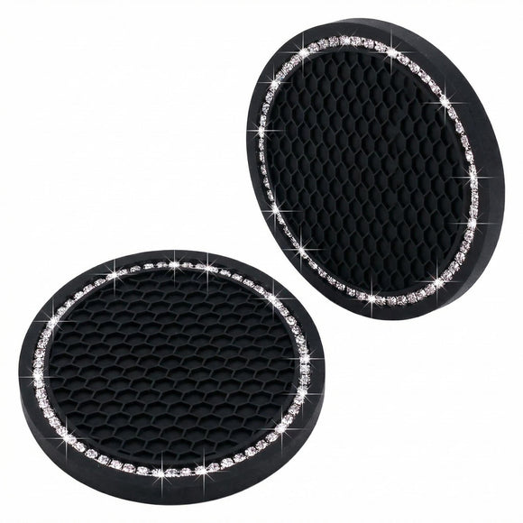 Car Cup Holder Coasters Bling Cup Holder Insert Coaster Car Interior Accessories-2.75 inch Silicone Anti Slip Crystal Rhinestone Car Coaster-Universal (Pack of 2)