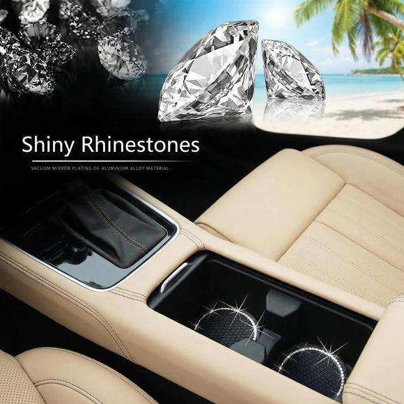 Car Cup Holder Coasters Bling Cup Holder Insert Coaster Car Interior Accessories-2.75 inch Silicone Anti Slip Crystal Rhinestone Car Coaster-Universal (Pack of 2)
