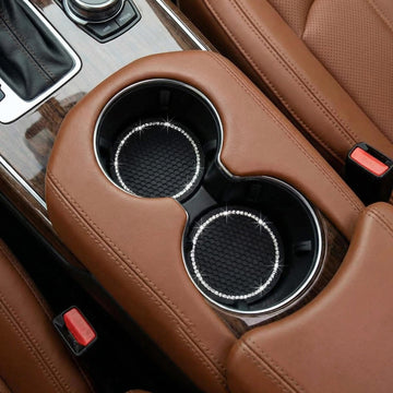 Car Cup Holder Coasters Bling Cup Holder Insert Coaster Car Interior Accessories-2.75 inch Silicone Anti Slip Crystal Rhinestone Car Coaster-Universal (Pack of 2) - 0