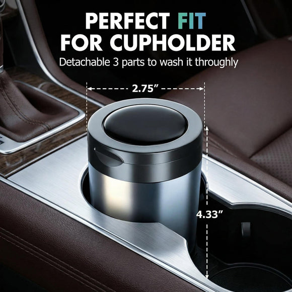 Ashtray with Lid Smellproof & Smokeproof Cup Holder Ashtray Detachable Aluminum Alloy Car Ash Tray with Automotic Light for Car Home Office Outside