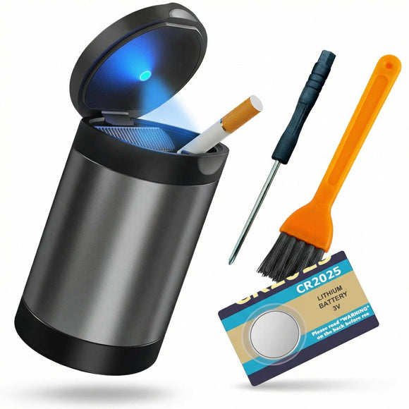 Ashtray with Lid Smellproof & Smokeproof Cup Holder Ashtray Detachable Aluminum Alloy Car Ash Tray with Automotic Light for Car Home Office Outside
