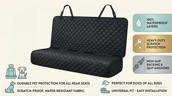 Waterproof Scratchproof Pet Bench Seat Covers for Cars Trucks SUVs Nonslip Durable Back Seat Cover for Dogs Washable Backseat Protection Black