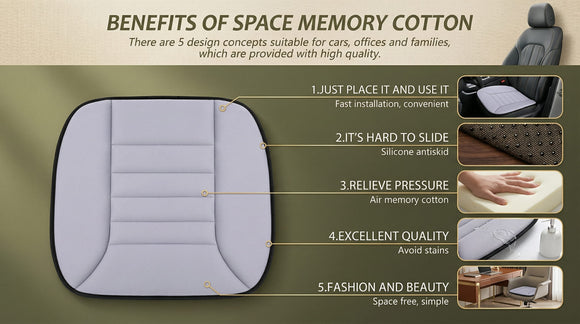 Car Seat Cushion Pad 1.2 Thick Comfort Seat Protector for Car Driver Seat Office Chair Home Use Memory Foam Seat Cushion with Non Slip Bottom 20 x 18.5 Gray