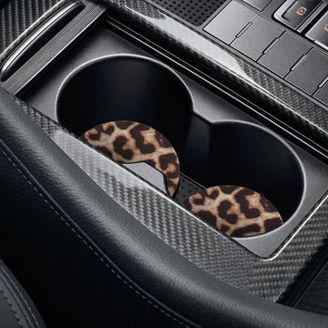 Car Cup Drink Holder Coaster 2 Pack Car Coasters for Cup Holders Cute Vehicle Accessories for Women and Girl (Leopard)