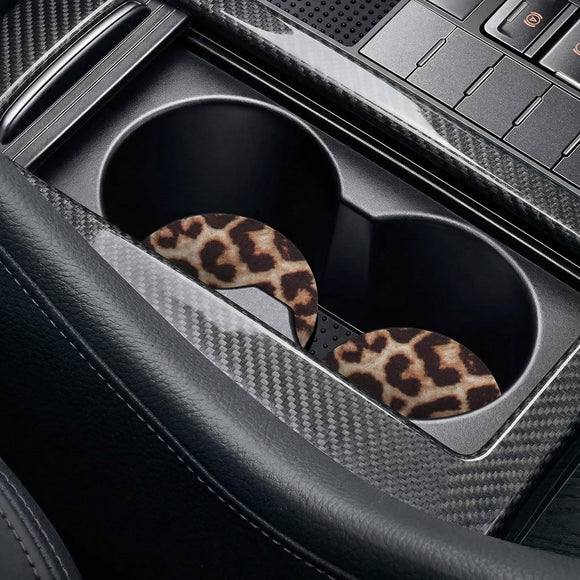 Car Cup Drink Holder Coaster 2 Pack Car Coasters for Cup Holders Cute Vehicle Accessories for Women and Girl (Leopard)