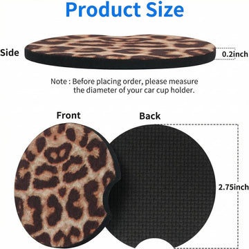 Car Cup Drink Holder Coaster 2 Pack Car Coasters for Cup Holders Cute Vehicle Accessories for Women and Girl (Leopard) - 0