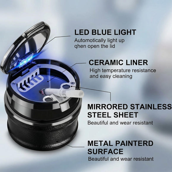Car Ashtray with Lid Easy Clean Up Detachable Auto Ashtray LED for Most Car/Air Vent Cup Holder Home Office