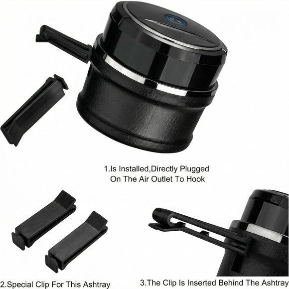 Car Ashtray with Lid Easy Clean Up Detachable Auto Ashtray LED for Most Car/Air Vent Cup Holder Home Office