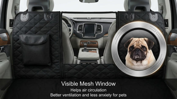 Dog Car Seat Cover with Storage Pockets Mesh Visual Window Waterproof Nonslip Heavy Duty Scratchproof Pet Dog Back Seat Cover Hammock for Cars Trucks and SUVs