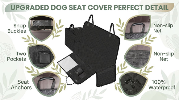 Dog Car Seat Cover with Storage Pockets Mesh Visual Window Waterproof Nonslip Heavy Duty Scratchproof Pet Dog Back Seat Cover Hammock for Cars Trucks and SUVs