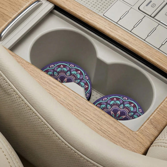 Car Cup Drink Holder Coaster 2 Pack Car Coasters for Cup Holders Cute Vehicle Accessories for Women and Girl (Mandala)