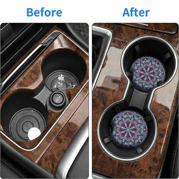 Car Cup Drink Holder Coaster 2 Pack Car Coasters for Cup Holders Cute Vehicle Accessories for Women and Girl (Mandala) - 0