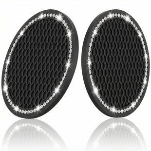 Car Cup Holder Coaster Insert 2 Pack Universal Auto Anti Slip Bling Crystal Rhinestone Car Interior Accessories-Black