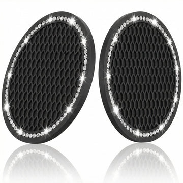 Car Cup Holder Coaster Insert 2 Pack Universal Auto Anti Slip Bling Crystal Rhinestone Car Interior Accessories-Black