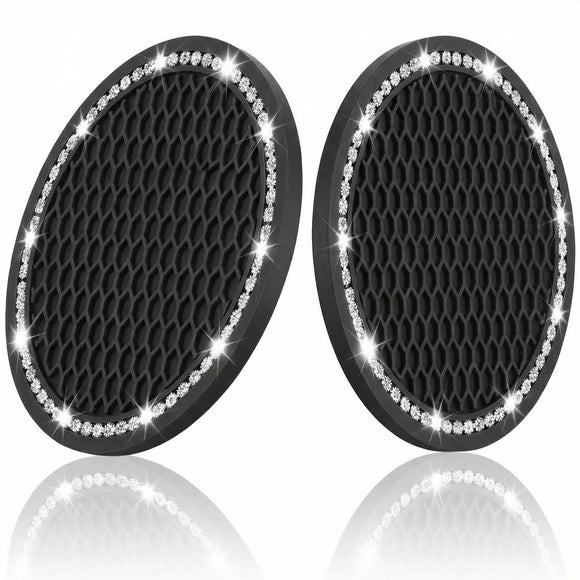 Car Cup Holder Coaster Insert 2 Pack Universal Auto Anti Slip Bling Crystal Rhinestone Car Interior Accessories-Black