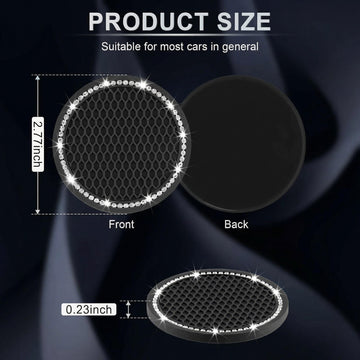 Car Cup Holder Coaster Insert 2 Pack Universal Auto Anti Slip Bling Crystal Rhinestone Car Interior Accessories-Black - 0