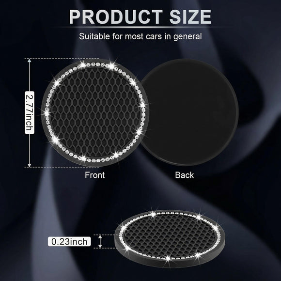 Car Cup Holder Coaster Insert 2 Pack Universal Auto Anti Slip Bling Crystal Rhinestone Car Interior Accessories-Black