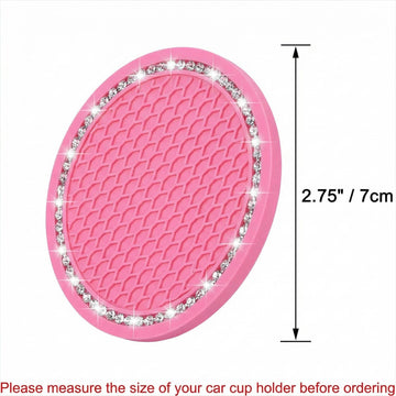 Bling Car Coasters 2 Pack PVC Car Cup Holder Insert Coaster - Anti Slip Universal Vehicle Interior Accessories Crystal Glitter Cup Mats for Women and Men (2.75 Diameter Pink) - 0