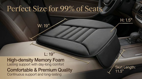 Premium Car Seat Cushion Driver Cushion with Comfort Memory Foam & Non-Slip Rubber Bottom Car Seat Pad Works with 95% of Vehicles and Office Chair or Home (Black)
