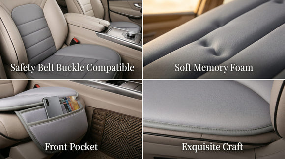 Premium Car Seat Cushion Driver Seat Cushion with Comfort Memory Foam & Non-Slip Rubber Bottom Car Seat Pad Works with 95% of Vehicles and Office Chair or Home (Gray)