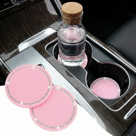 2 Pack Bling Car Coasters 2.75 Inch Soft Rubber Cup Holder Pad Set Round Auto Cup Holder Insert Drink Coaster Car Interior Accessories