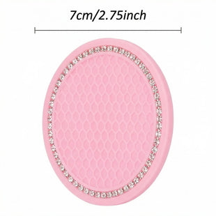2 Pack Bling Car Coasters 2.75 Inch Soft Rubber Cup Holder Pad Set Round Auto Cup Holder Insert Drink Coaster Car Interior Accessories