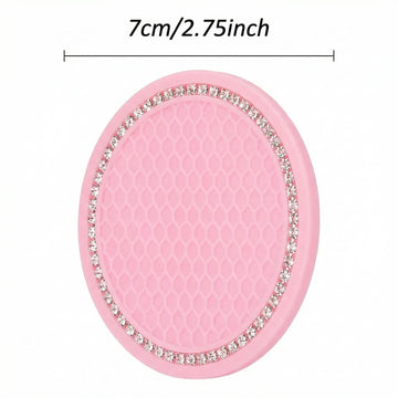 2 Pack Bling Car Coasters 2.75 Inch Soft Rubber Cup Holder Pad Set Round Auto Cup Holder Insert Drink Coaster Car Interior Accessories - 0
