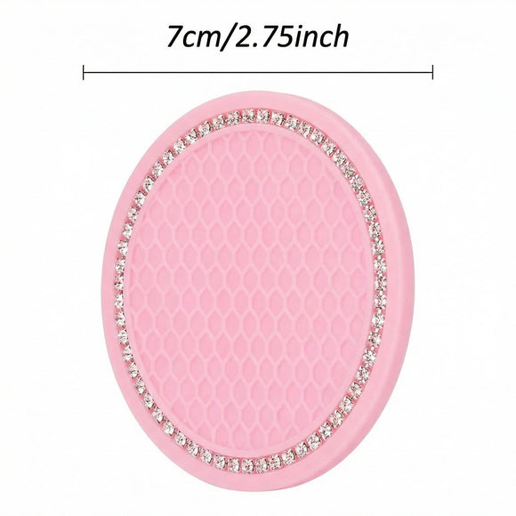 2 Pack Bling Car Coasters 2.75 Inch Soft Rubber Cup Holder Pad Set Round Auto Cup Holder Insert Drink Coaster Car Interior Accessories
