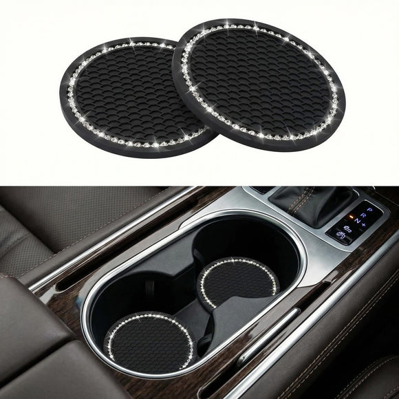 yousheng 2PCS Bling Car Cup Coaster Universal Vehicle Bling Holder Insert 2.75 inch Rhinestone Anti Slip Silicone Insert Suitable for Most Car Interior Best Gift Car Bling for Women Black 2 Pack