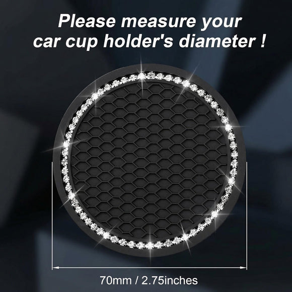 yousheng 2PCS Bling Car Cup Coaster Universal Vehicle Bling Holder Insert 2.75 inch Rhinestone Anti Slip Silicone Insert Suitable for Most Car Interior Best Gift Car Bling for Women Black 2 Pack