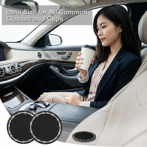 yousheng 2PCS Bling Car Cup Coaster Universal Vehicle Bling Holder Insert 2.75 inch Rhinestone Anti Slip Silicone Insert Suitable for Most Car Interior Best Gift Car Bling for Women Black 2 Pack