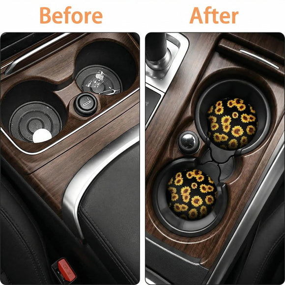 2 Pack Car Coasters for Drinks Absorbent - 2.75 Inch Cute Car Cup Holder Coasters for Women Removable Cup Holder Coaster for Your Car Car Interior Accessories for Women & Girls (Sunflower)