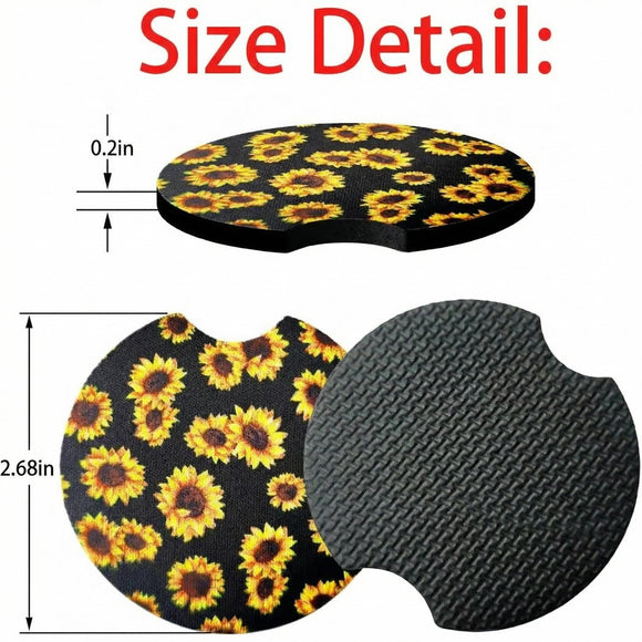 2 Pack Car Coasters for Drinks Absorbent - 2.75 Inch Cute Car Cup Holder Coasters for Women Removable Cup Holder Coaster for Your Car Car Interior Accessories for Women & Girls (Sunflower)