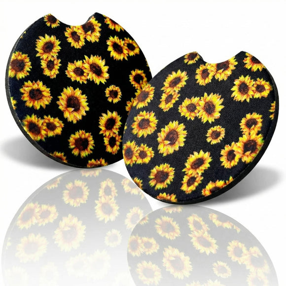 2 Pack Car Coasters for Drinks Absorbent - 2.75 Inch Cute Car Cup Holder Coasters for Women Removable Cup Holder Coaster for Your Car Car Interior Accessories for Women & Girls (Sunflower)