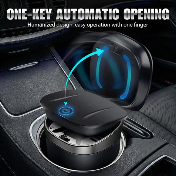 Car Ashtray with Lid Smell Proof Smokeless Ashtray Mini Car Trash Can Detachable Stainless Steel Ash Tray with Lid and LED Blue Light